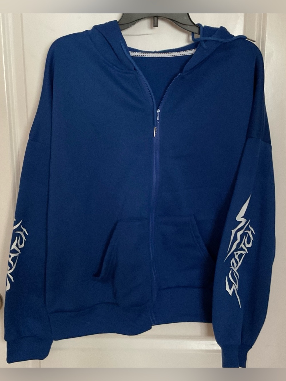 Royal Blue Zip-Up Hoodie with White Sleeve Graphics